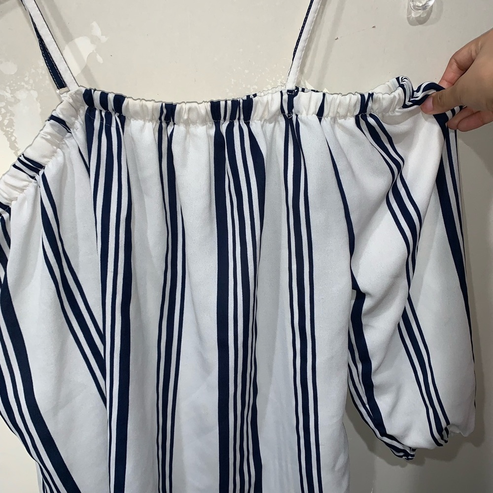 Blue and white off the shoulder top